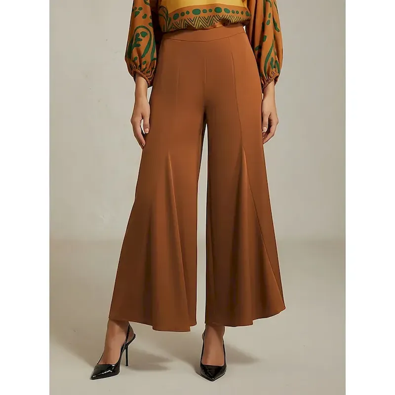 czsvfx1759199357533.webp Women's Wide Leg Pants Khaki Satin Elastic Waist Pleated Loose Elegant Fit Spring Summer Autumn - Image 1