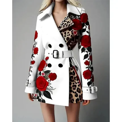 Women's Winter Coat Coat Warm Comfortable Pocket Buttons Fashion Casual Floral Vacation Street Casual Daily Wear Short Long Turndown Regular Fit Long Sleeve Outerwear White Yellow Pink Spring Fall