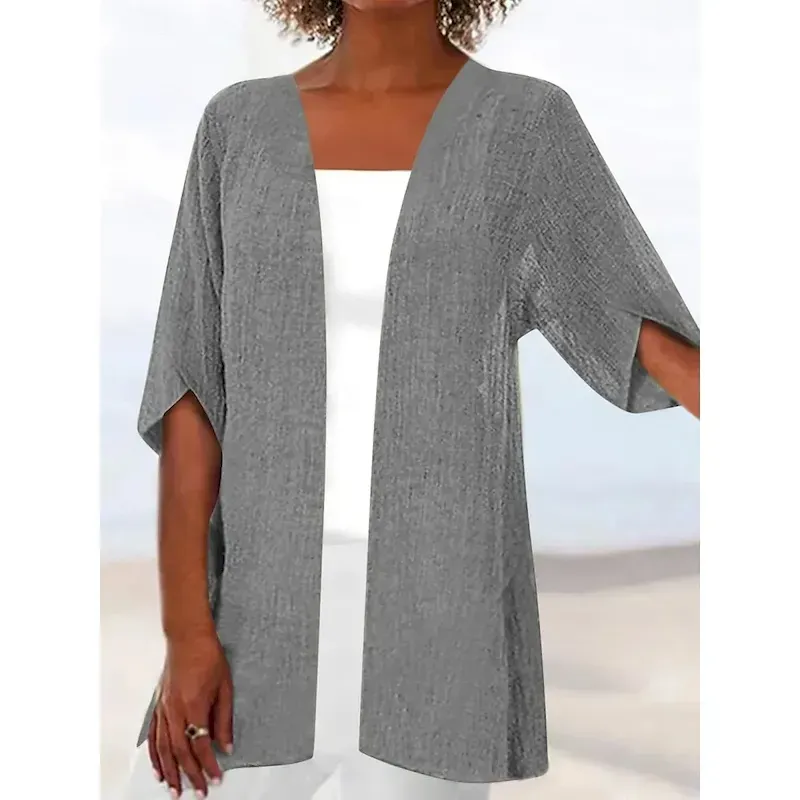 kwlknp1750390260801.webp Women's Casual Jacket Breathable Comfortable Oversized Casual Plain Casual Daily Wear Open Front Regular Collarless Regular Fit Half Sleeve Outerwear Black White Pink Summer - Image 1