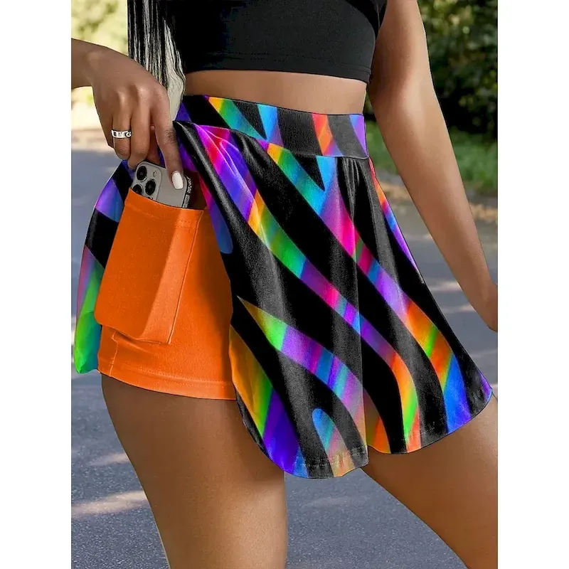 lkskbo1747792362406.webp Women's Slim Skirt Fashion Casual Mini High Waist Skirts Graphic Geometric Stretchy Daily Blue Orange Green Summer 95%Polyester 5% Spandex - Image 1