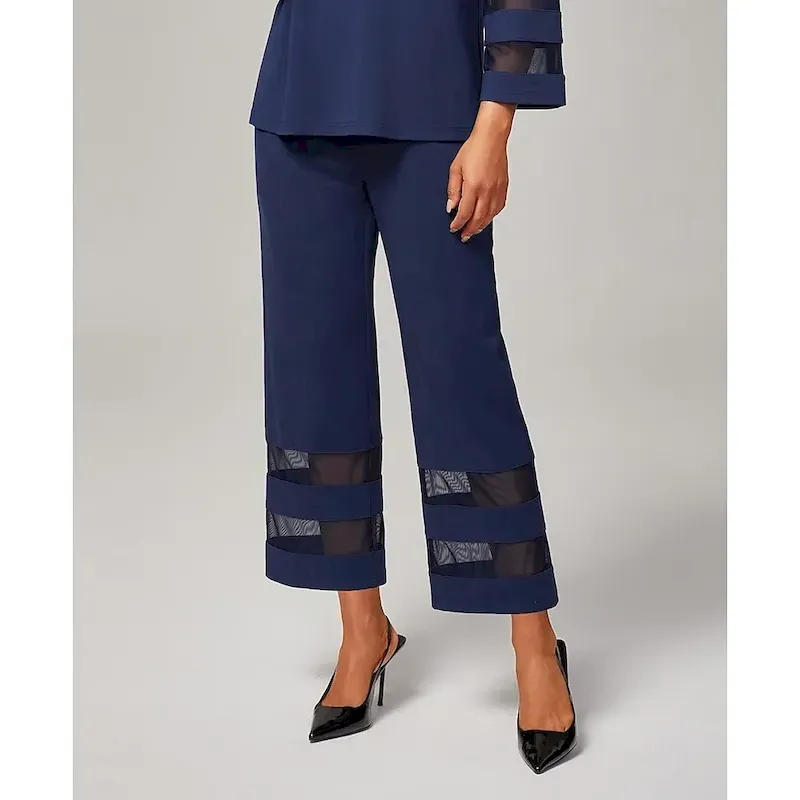 miyqah1756708985538.webp Women's Dark Blue Modal Cropped Pants with Sheer Chiffon Hem Elastic Waist Loose Fit Comfortable Stylish Daily Work Fall - Image 1