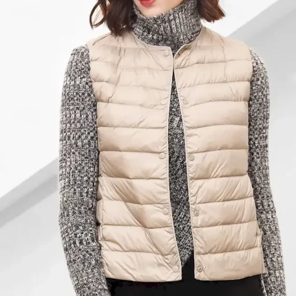 Women's Vest Warm Comfortable Pocket Buttons Casual Plain Holiday Going out Casual Daily Weekend Single Breasted Regular Crewneck Regular Fit Sleeveless Outerwear Black Khaki Beige Fall Winter