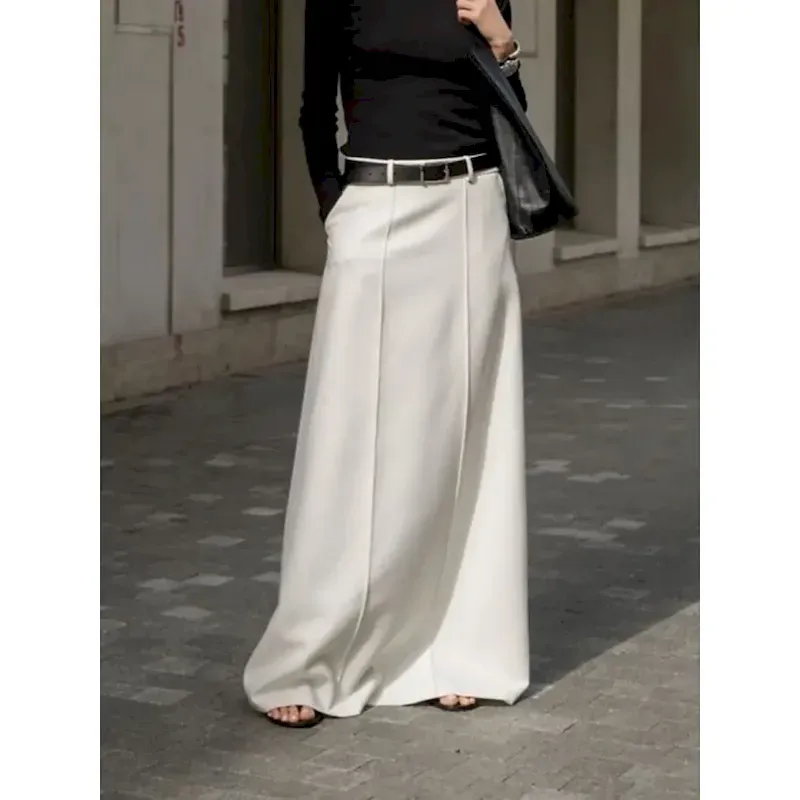 xhaato1758017503501.webp Women's Skirt A Line Elegant Fashion Casual Maxi High Waist Skirts Plain Pocket Inelastic Street Daily White Spring Polyester - Image 1