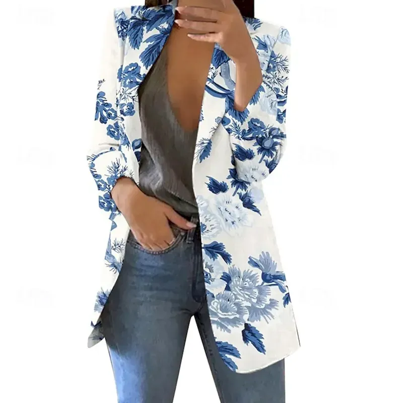 ydutzq1749091658963.webp Women's Blazer Comfortable Print Elegant Fashion Casual Floral Going out Casual Daily Cardigan Regular Lapel Regular Fit Long Sleeve Outerwear Yellow Pink Blue Spring Fall - Image 1